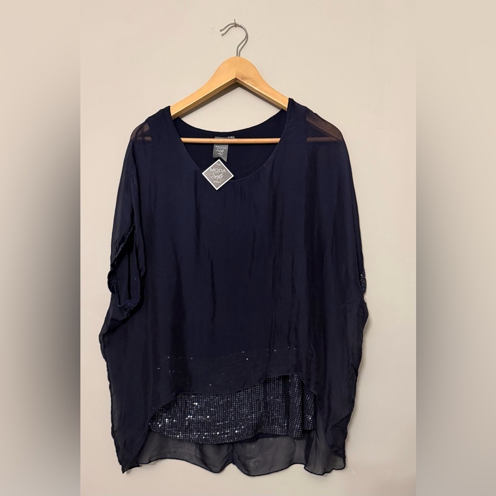 MODA SETA NWT Silk Blend Sheer Sequin Blouse - Size Medium Made in Italy evening